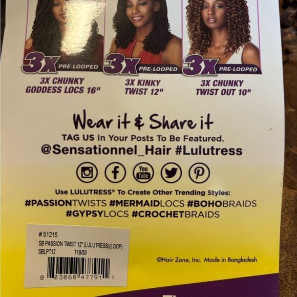 Sensationnel Crochet Braids Lulutress Passion Twist 12" (3-PACK, T1B/30) - Picture 9 of 9